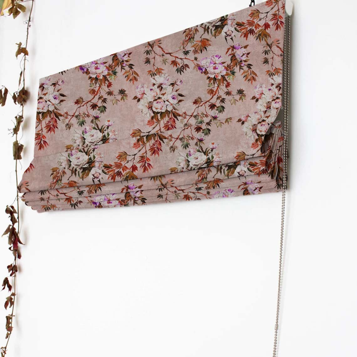 Subdued Blossoms Floral Maroon Satin Roman Blind (DS154C)