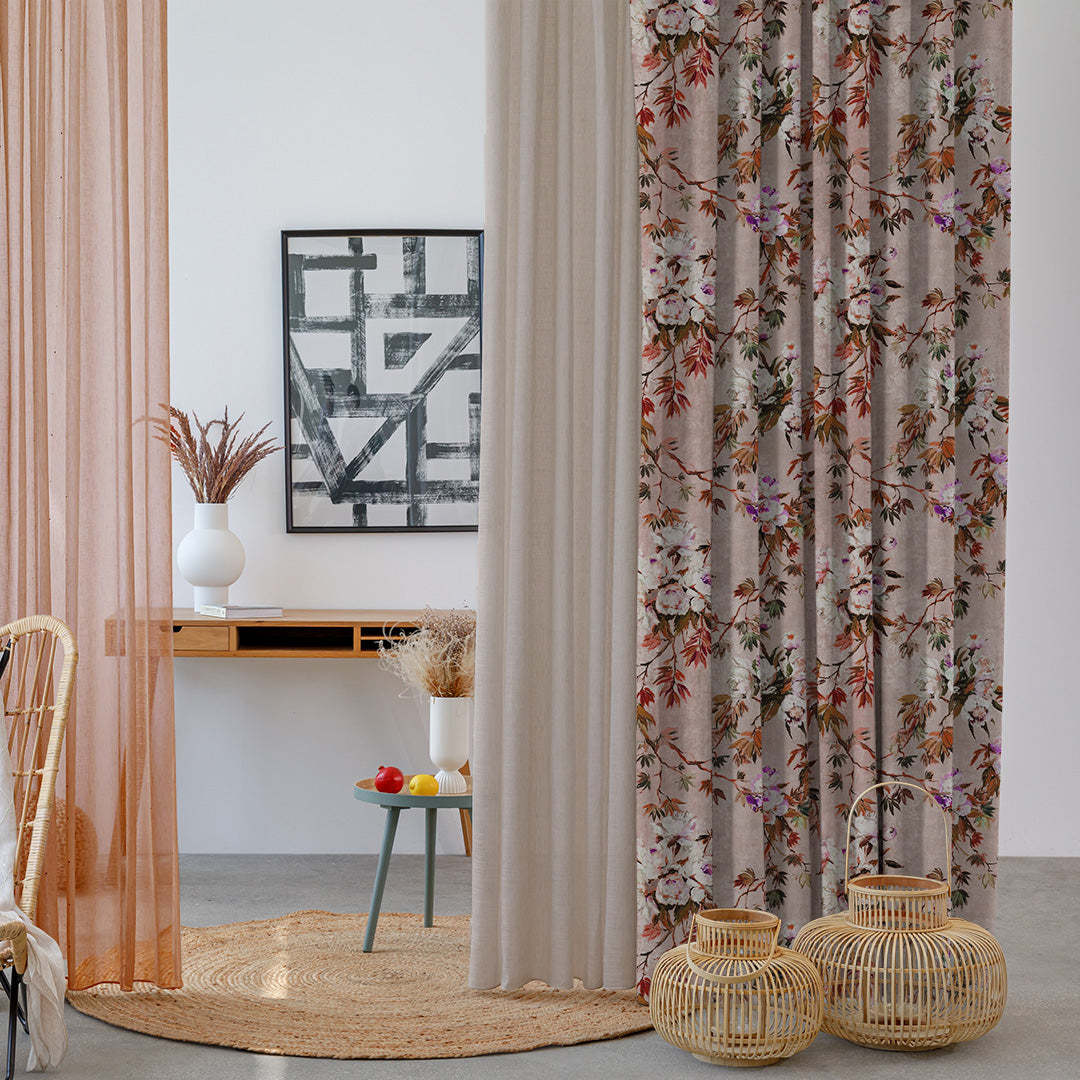 Subdued Blossoms Floral Maroon Heavy Satin Room Darkening Curtains Set Of 2 - (DS154C)