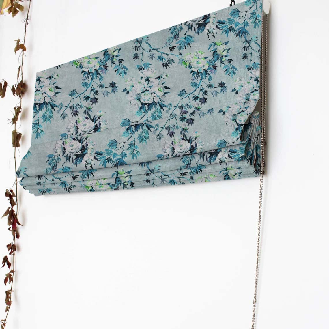 Subdued Blossoms Floral Teal Satin Roman Blind (DS154F)