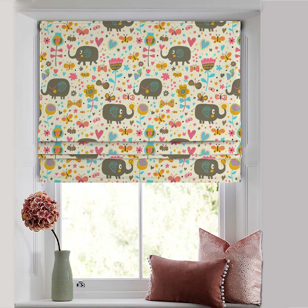 Elephant Joyride Kids Tan Beige Satin Roman Blind (DS159A)