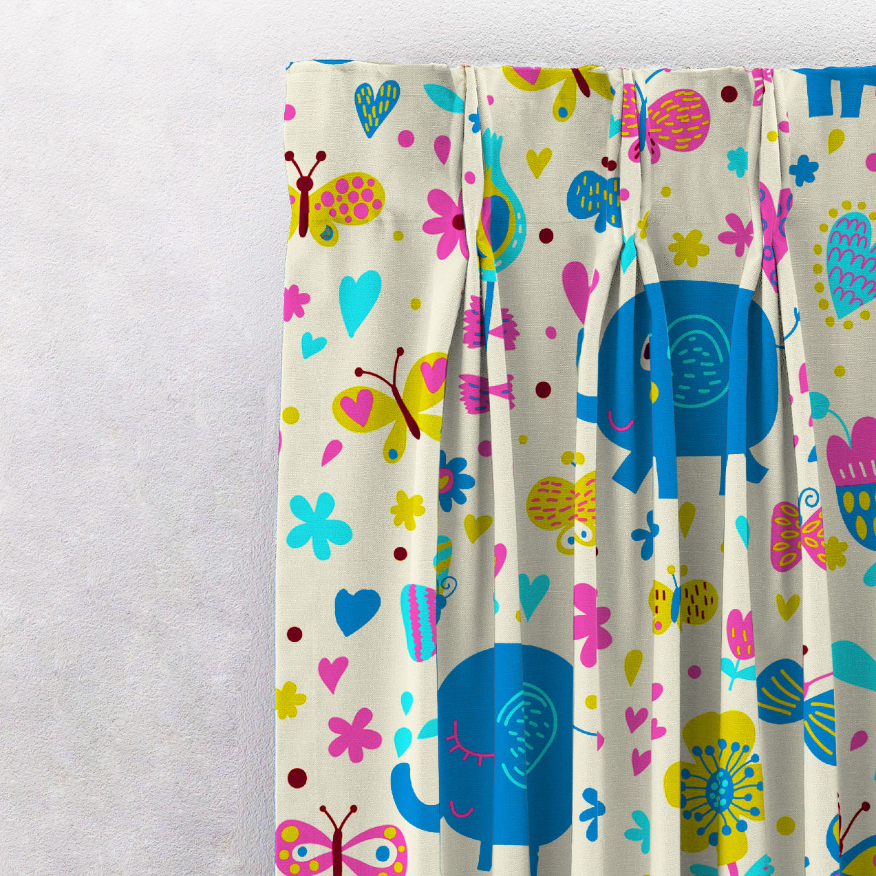 Elephant Joyride Kids Tan Beige Heavy Satin Blackout curtains Set Of 2 - (DS159B)