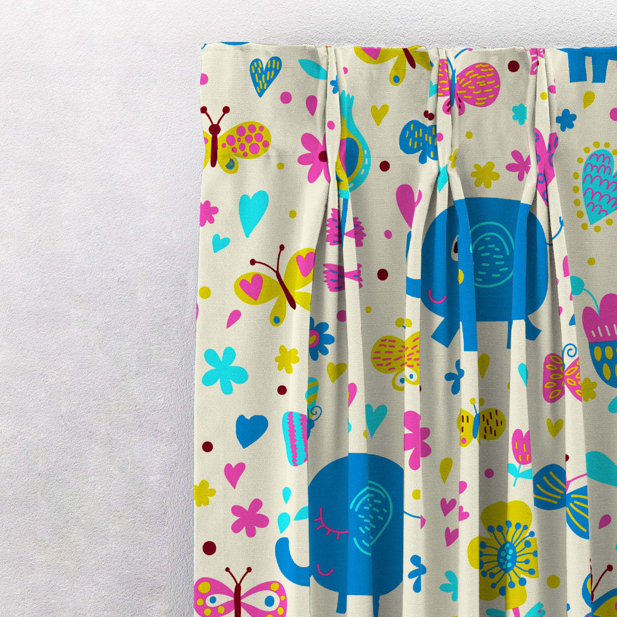 Elephant Joyride Kids Tan Beige Heavy Satin Blackout curtains Set Of 2 - (DS159B)