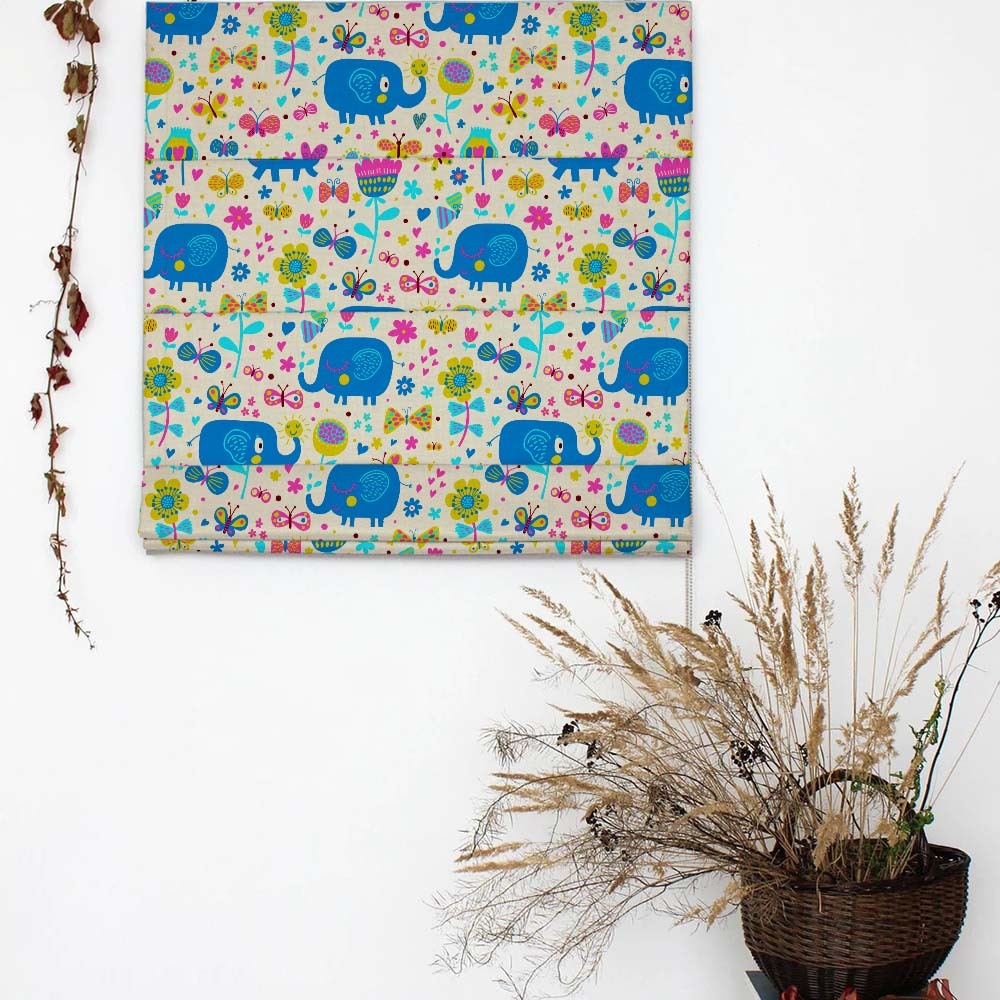Elephant Joyride Kids Tan Beige Satin Roman Blind (DS159B)