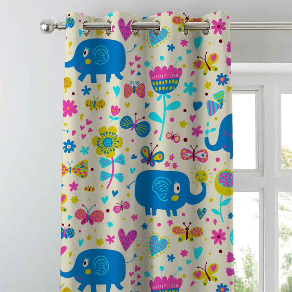 Elephant Joyride Kids Tan Beige Heavy Satin Blackout curtains Set Of 2 - (DS159B)
