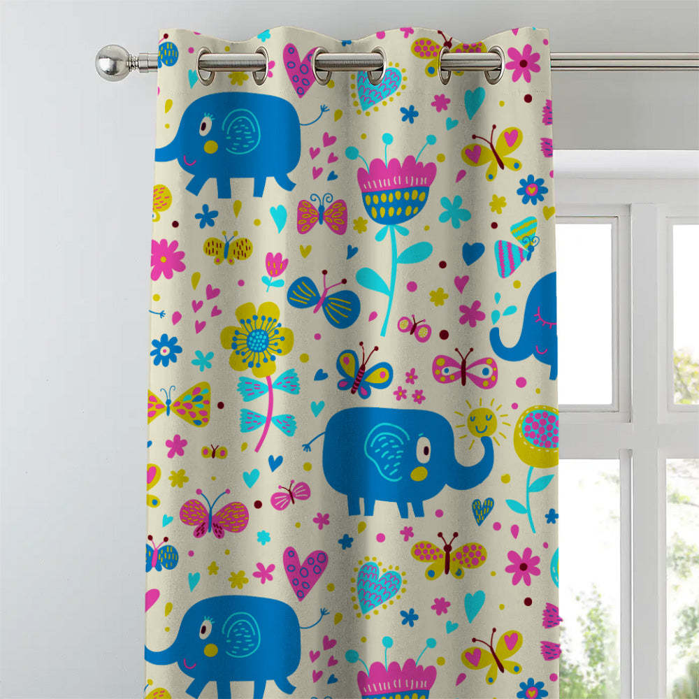 Elephant Joyride Kids Tan Beige Heavy Satin Blackout curtains Set Of 2 - (DS159B)