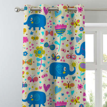 Elephant Joyride Kids Tan Beige Heavy Satin Blackout curtains Set Of 2 - (DS159B)