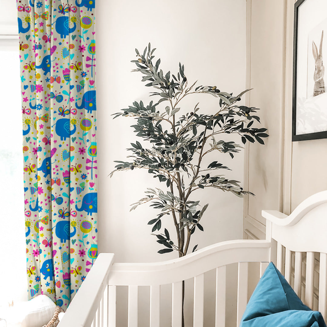 Elephant Joyride Kids Tan Beige Heavy Satin Blackout curtains Set Of 2 - (DS159B)
