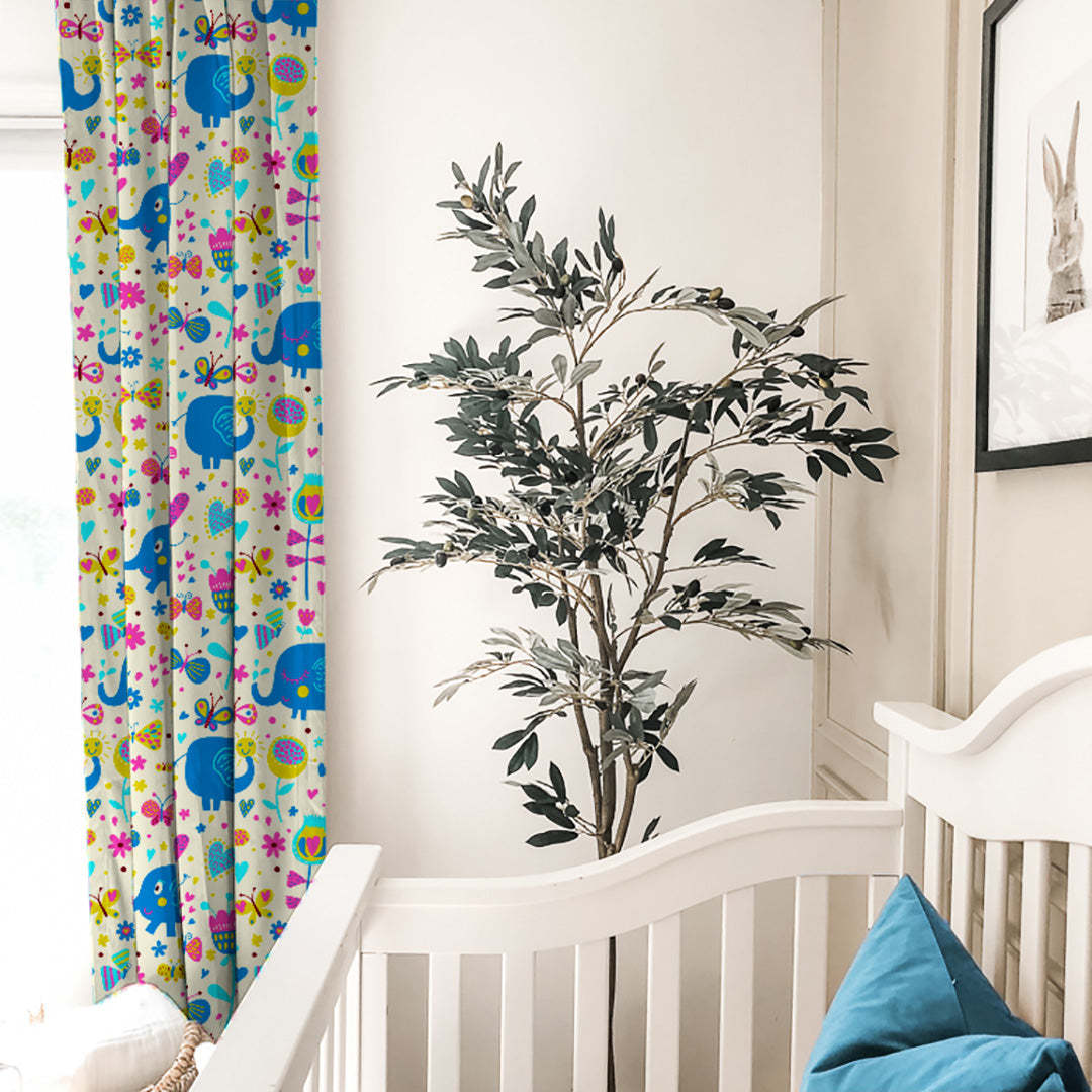 Elephant Joyride Kids Tan Beige Heavy Satin Blackout curtains Set Of 2 - (DS159B)