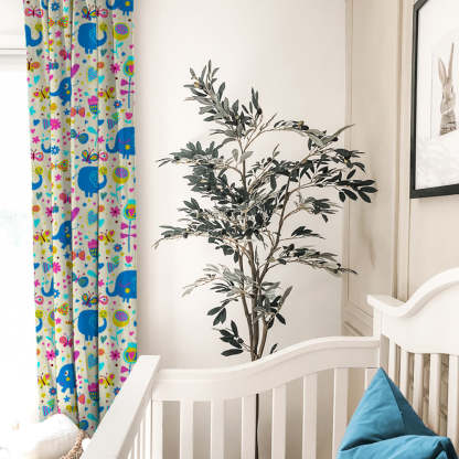 Elephant Joyride Kids Tan Beige Heavy Satin Blackout curtains Set Of 2 - (DS159B)