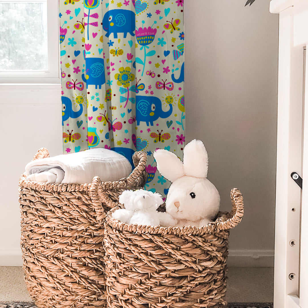 Elephant Joyride Kids Tan Beige Heavy Satin Blackout curtains Set Of 2 - (DS159B)