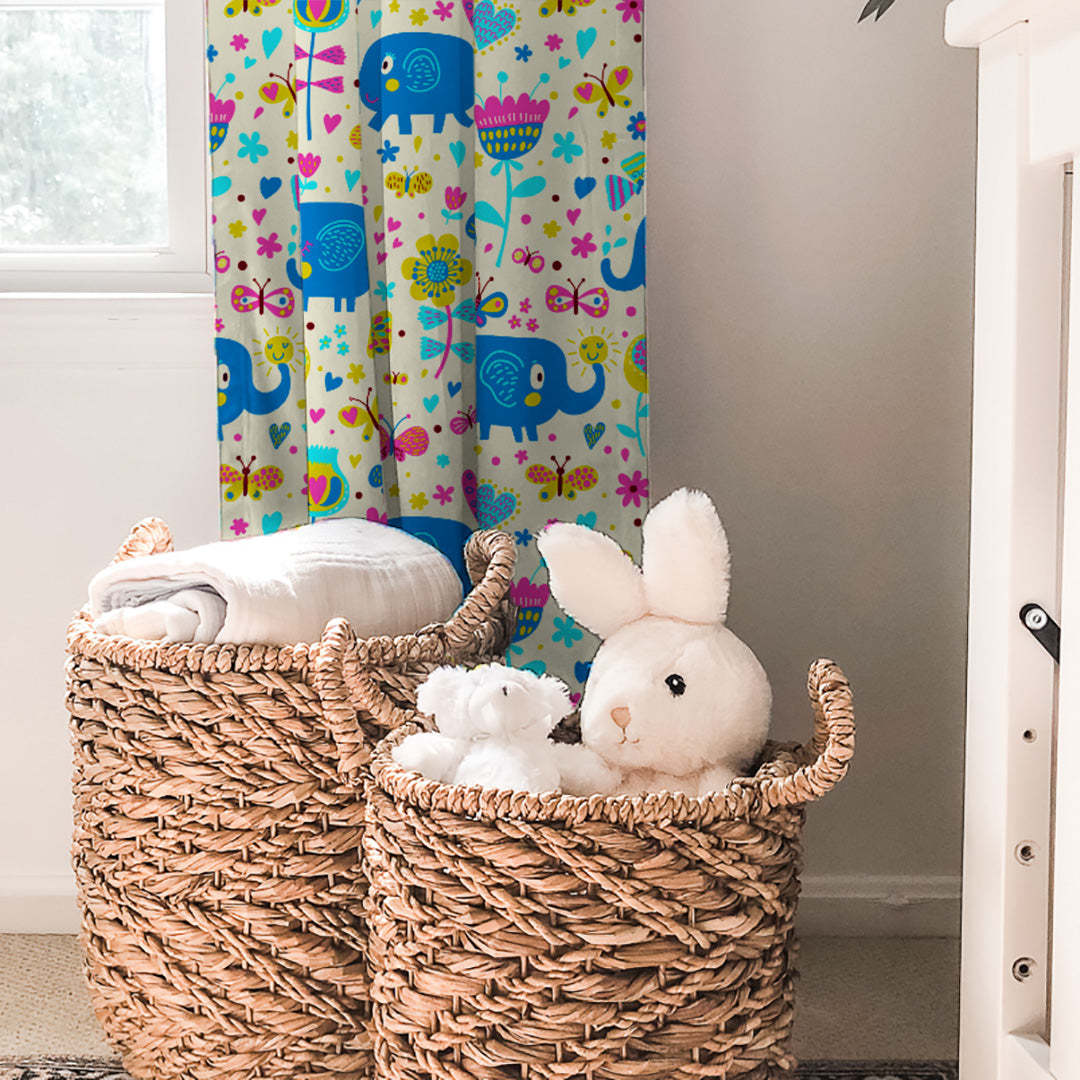 Elephant Joyride Kids Tan Beige Heavy Satin Blackout curtains Set Of 2 - (DS159B)