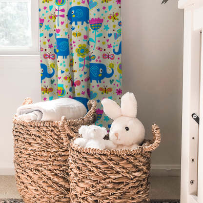 Elephant Joyride Kids Tan Beige Heavy Satin Blackout curtains Set Of 2 - (DS159B)