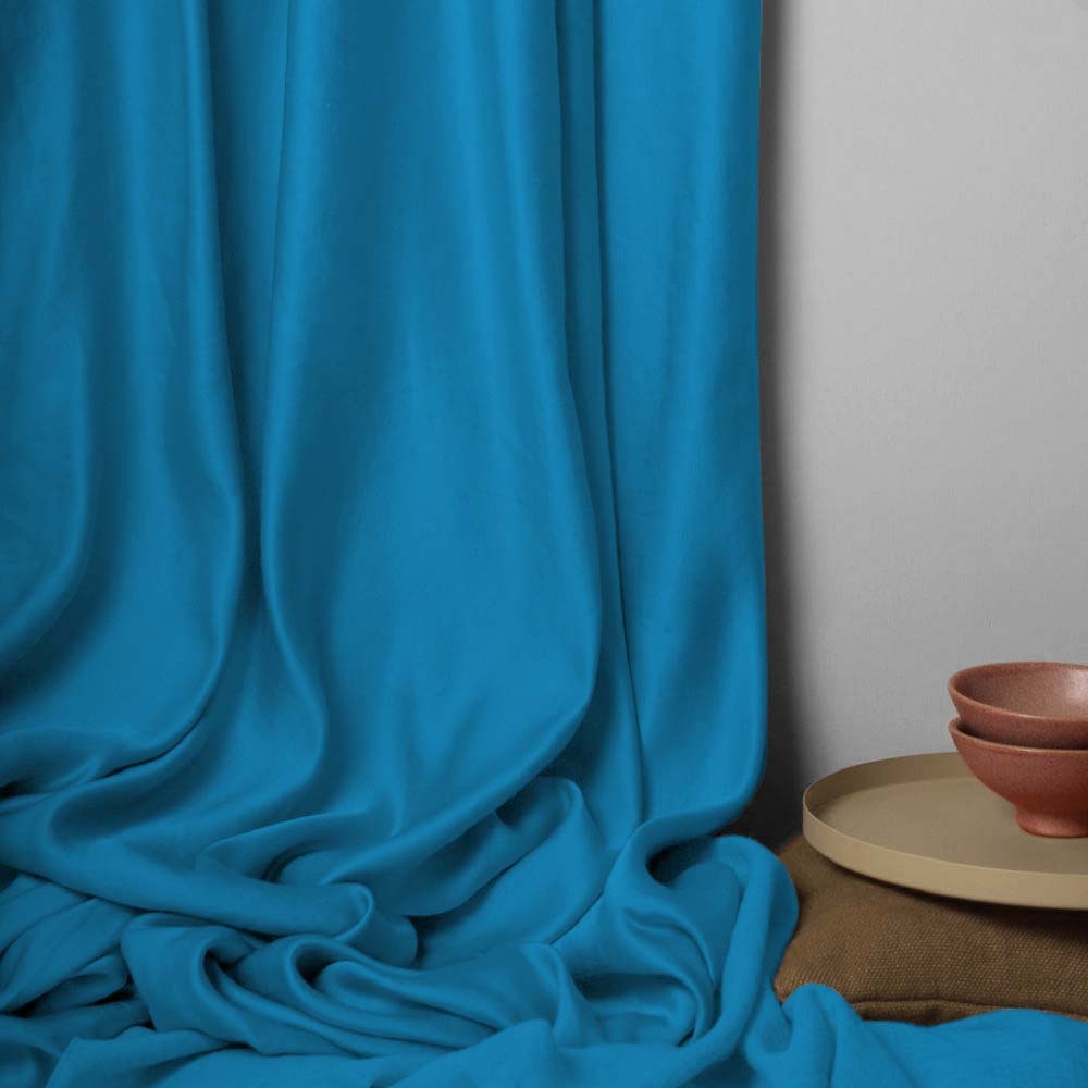 Jacquard Room Darkening Curtains in Aquamarine Blue Set Of 2 - (P163)