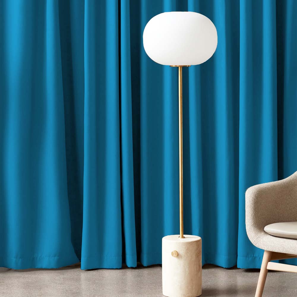 Jacquard Room Darkening Curtains in Aquamarine Blue Set Of 2 - (P163)