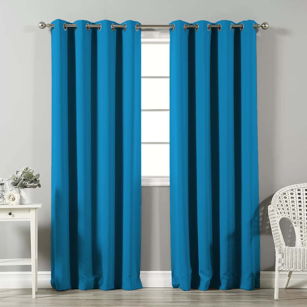 Jacquard Room Darkening Curtains in Aquamarine Blue Set Of 2 - (P163)