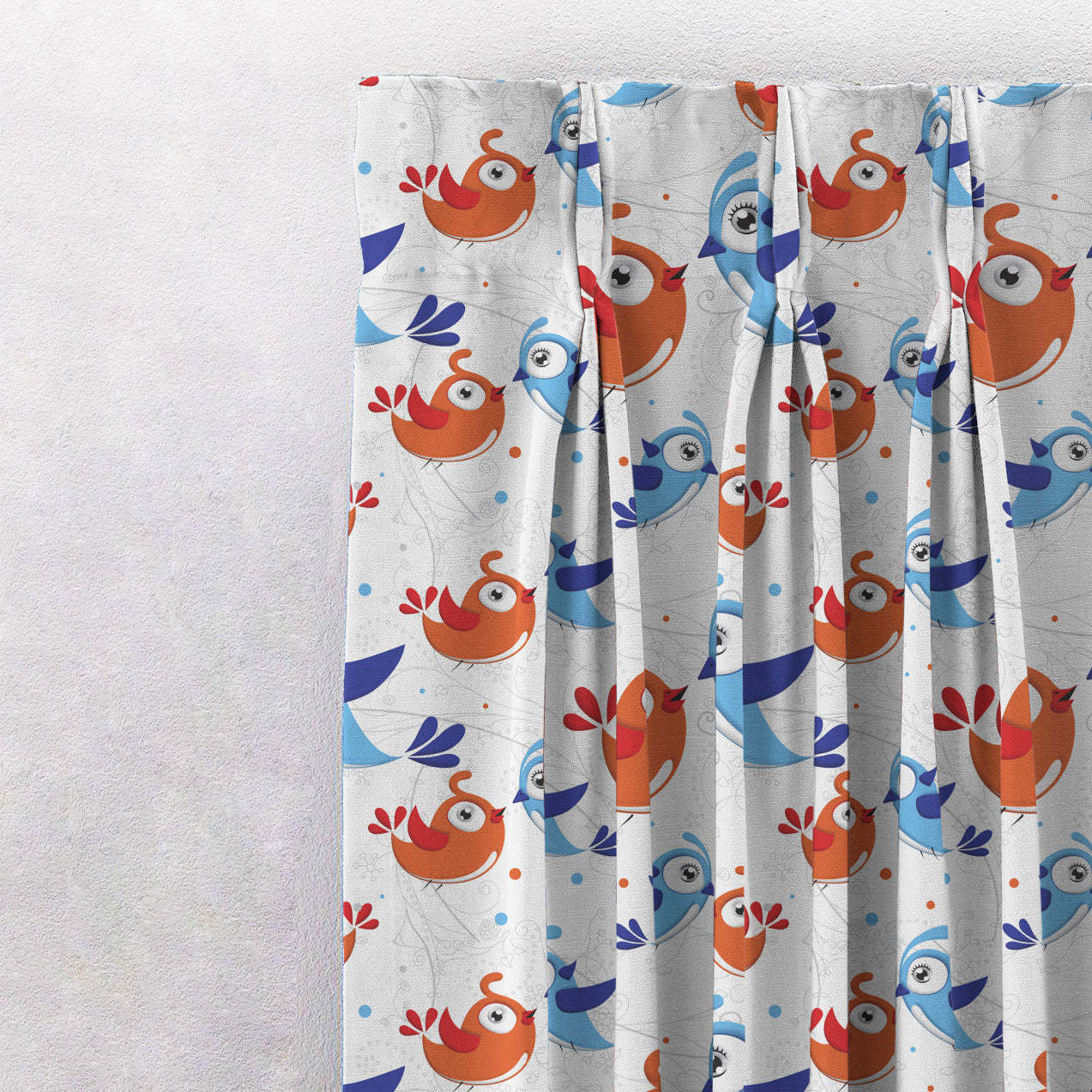Birds of Joy Kids Red Heavy Satin Blackout curtains Set Of 2 - (DS166A)