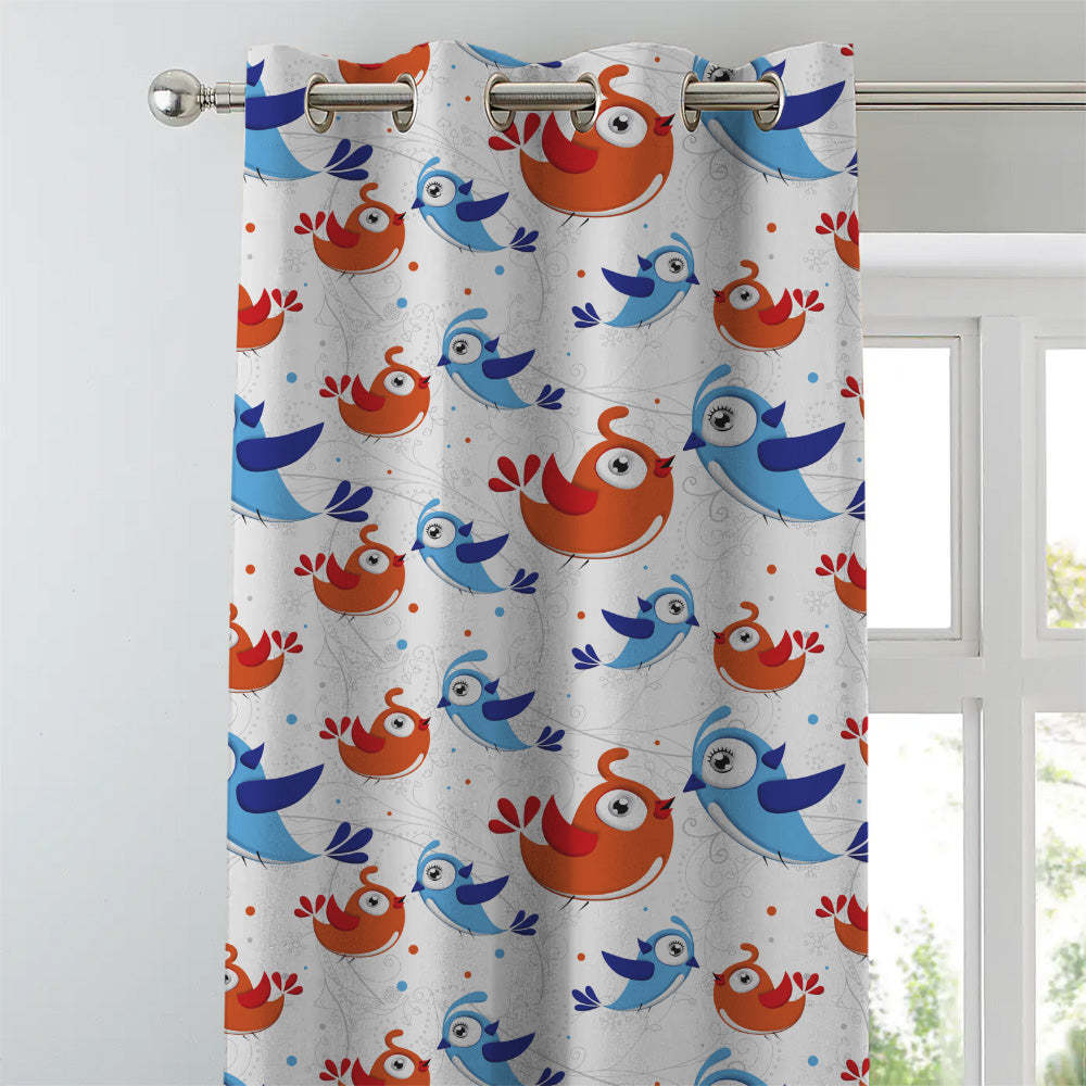 Birds of Joy Kids Red Heavy Satin Blackout curtains Set Of 2 - (DS166A)