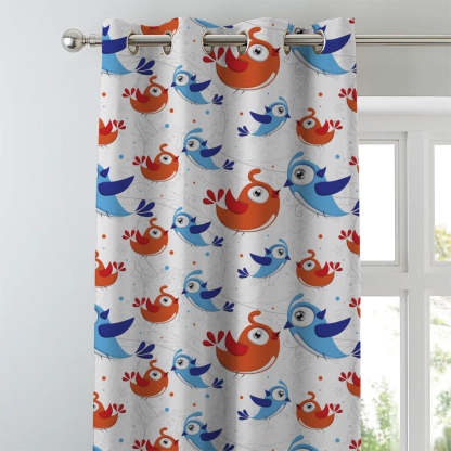 Birds of Joy Kids Red Heavy Satin Blackout curtains Set Of 2 - (DS166A)