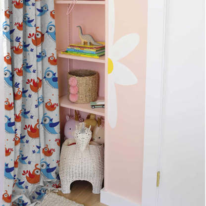 Birds of Joy Kids Red Heavy Satin Blackout curtains Set Of 2 - (DS166A)