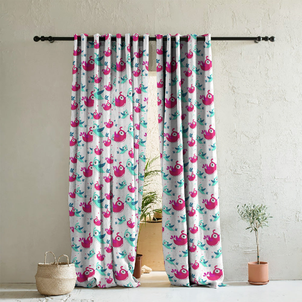 Birds of Joy Kids Pink Heavy Satin Room Darkening Curtains Set Of 2 - (DS166B)