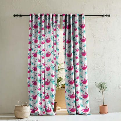 Birds of Joy Kids Pink Heavy Satin Room Darkening Curtains Set Of 2 - (DS166B)