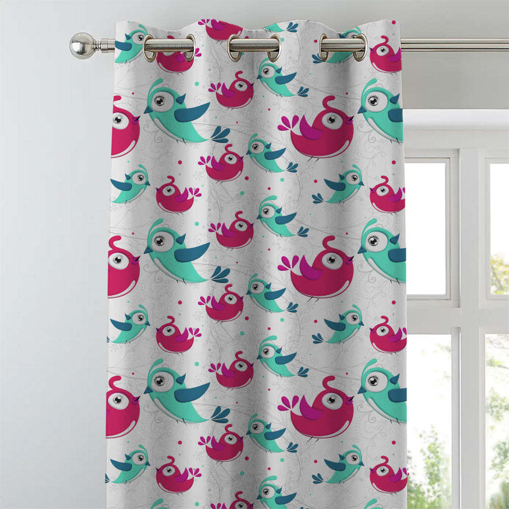 Birds of Joy Kids Pink Heavy Satin Room Darkening Curtains Set Of 2 - (DS166B)