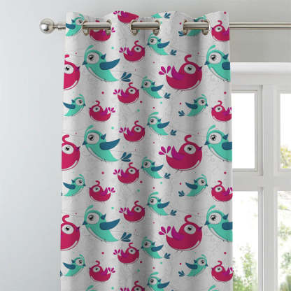 Birds of Joy Kids Pink Heavy Satin Room Darkening Curtains Set Of 2 - (DS166B)
