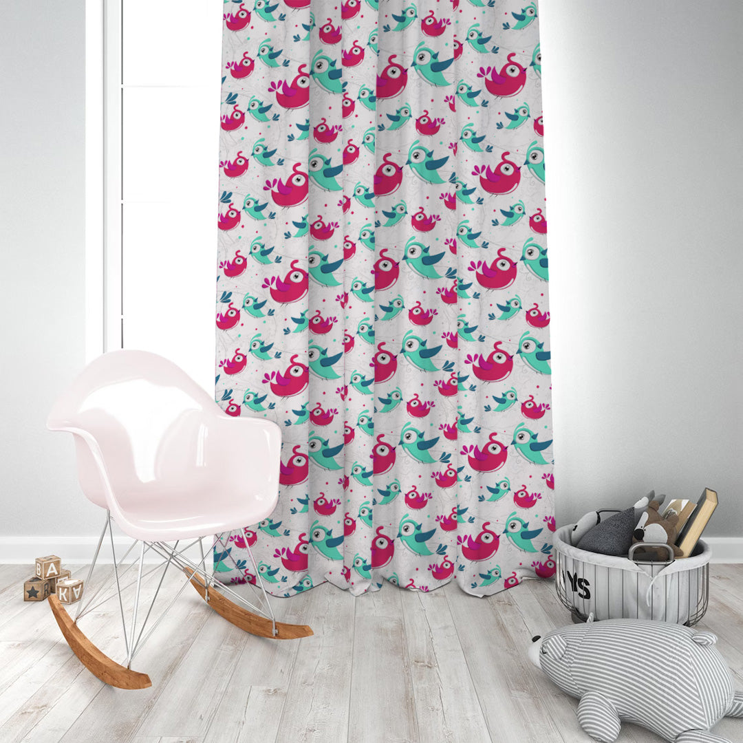 Birds of Joy Kids Pink Heavy Satin Room Darkening Curtains Set Of 2 - (DS166B)