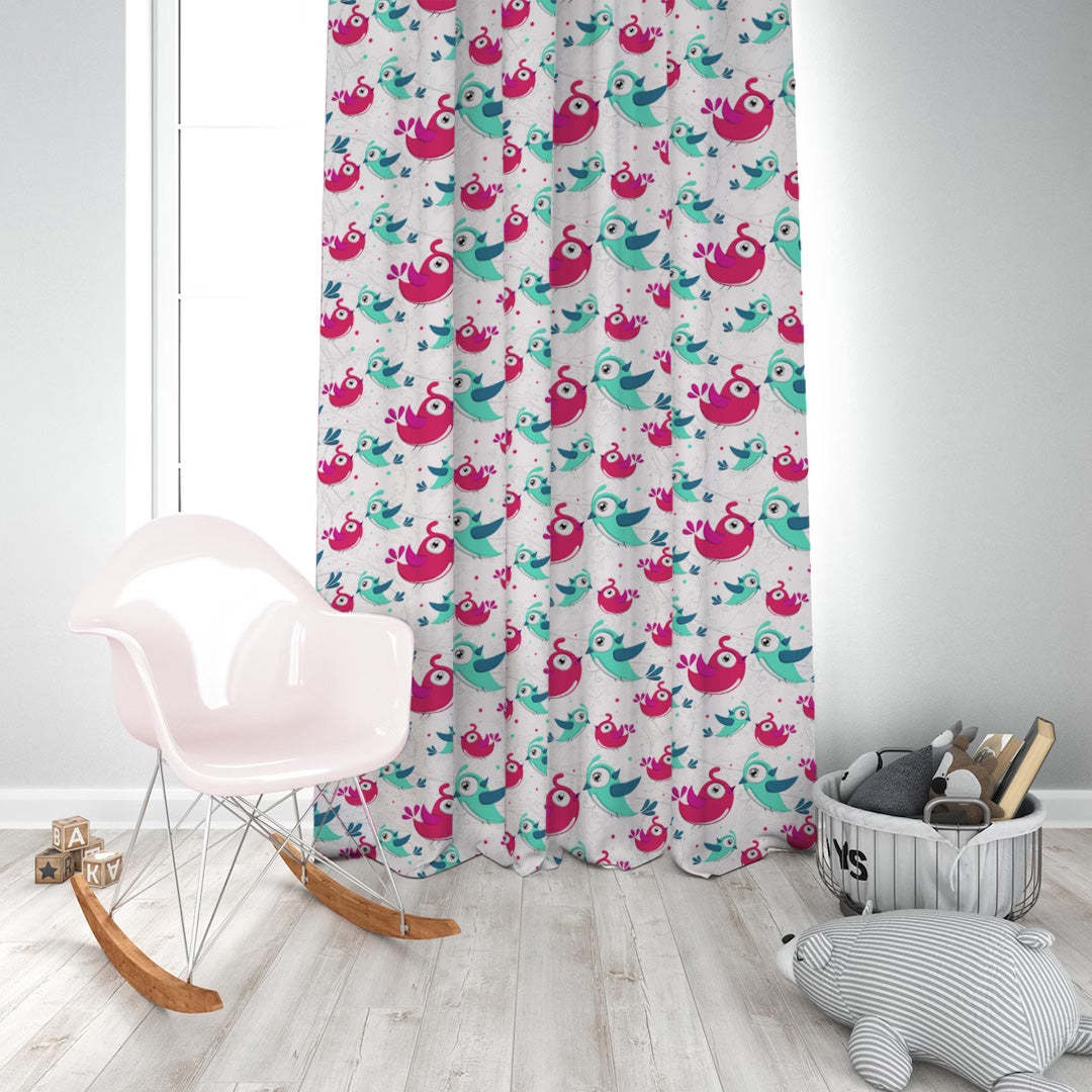 Birds of Joy Kids Pink Heavy Satin Room Darkening Curtains Set Of 2 - (DS166B)