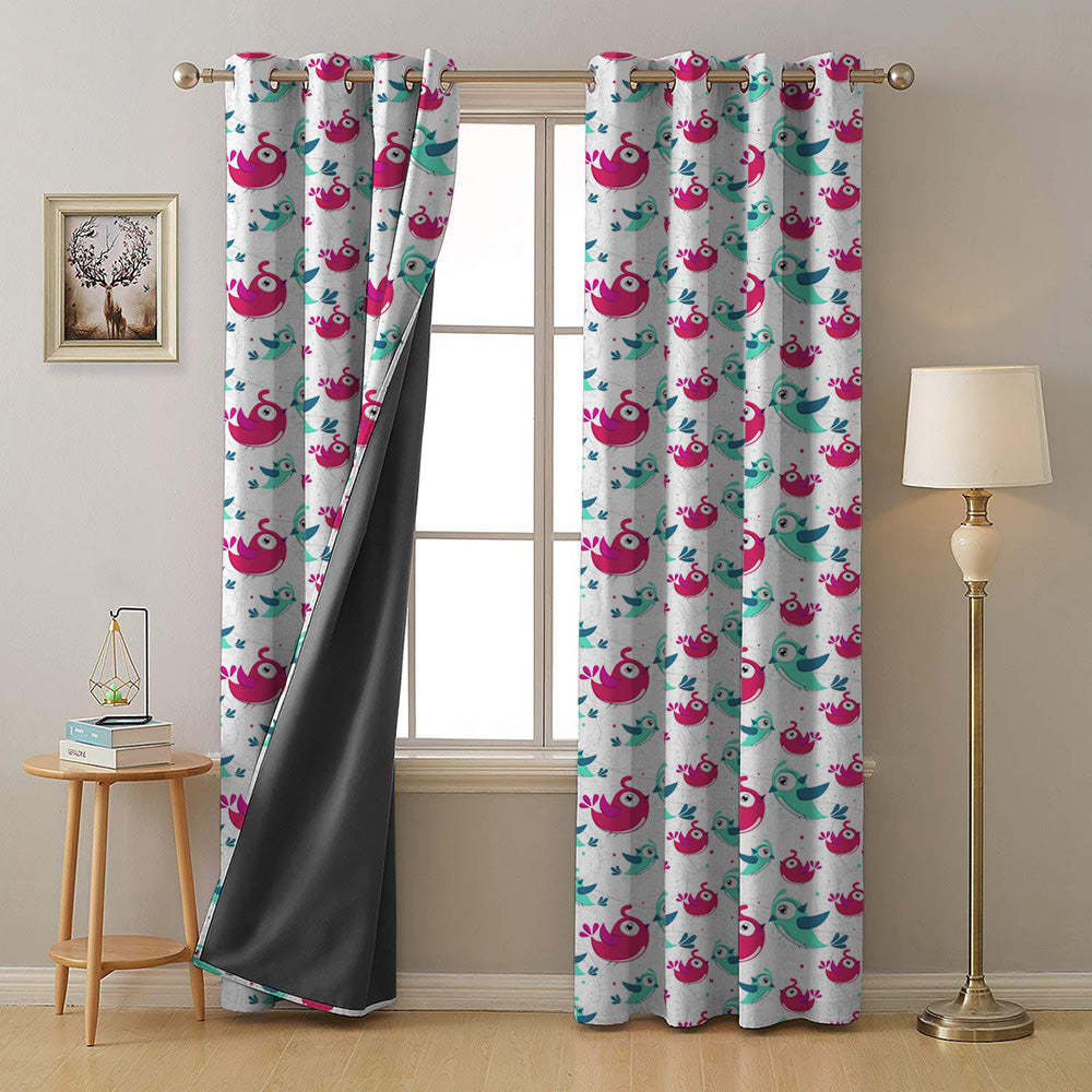 Birds of Joy Kids Pink Heavy Satin Room Darkening Curtains Set Of 2 - (DS166B)