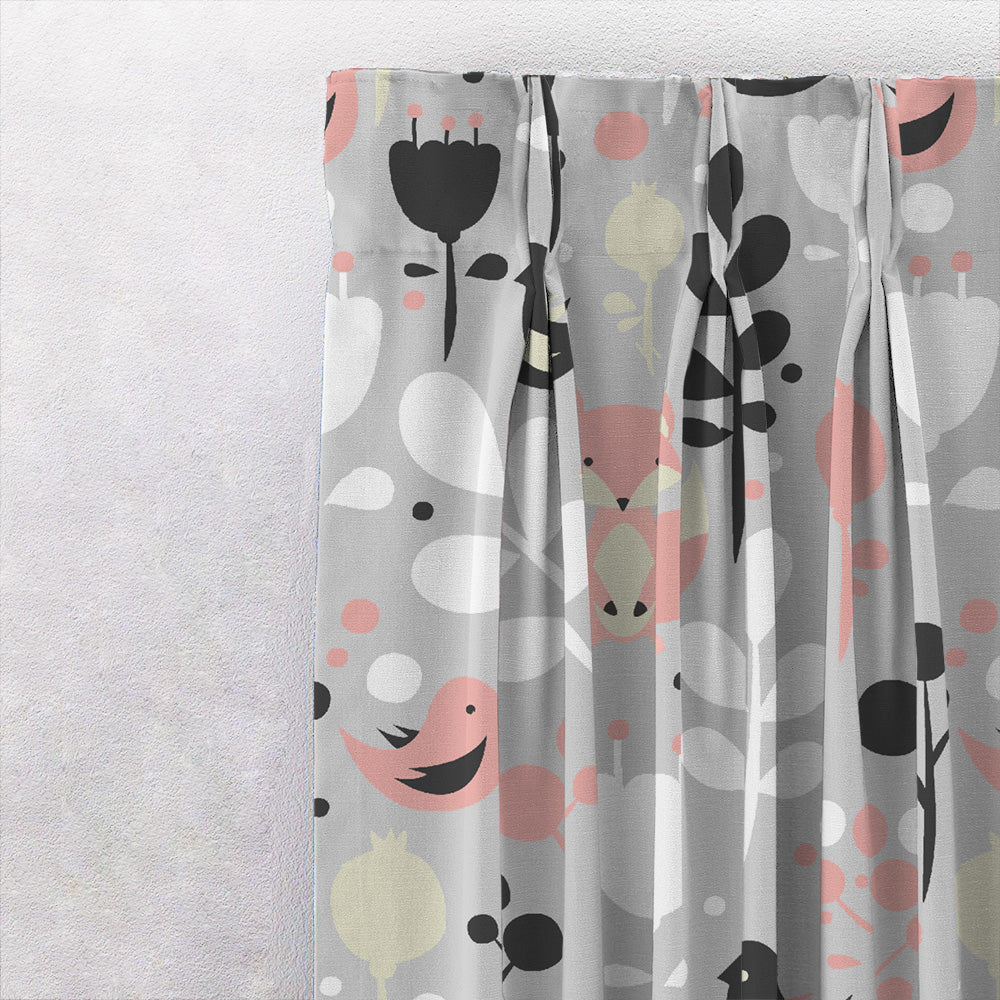 Fox and Feather Fiesta Kids Grey Heavy Satin Blackout curtains Set Of 2 - (DS169A)