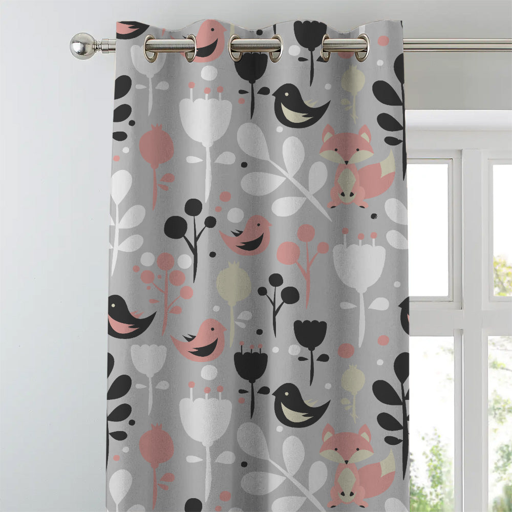 Fox and Feather Fiesta Kids Grey Heavy Satin Blackout curtains Set Of 2 - (DS169A)