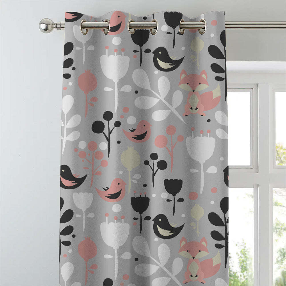 Fox and Feather Fiesta Kids Grey Heavy Satin Blackout curtains Set Of 2 - (DS169A)