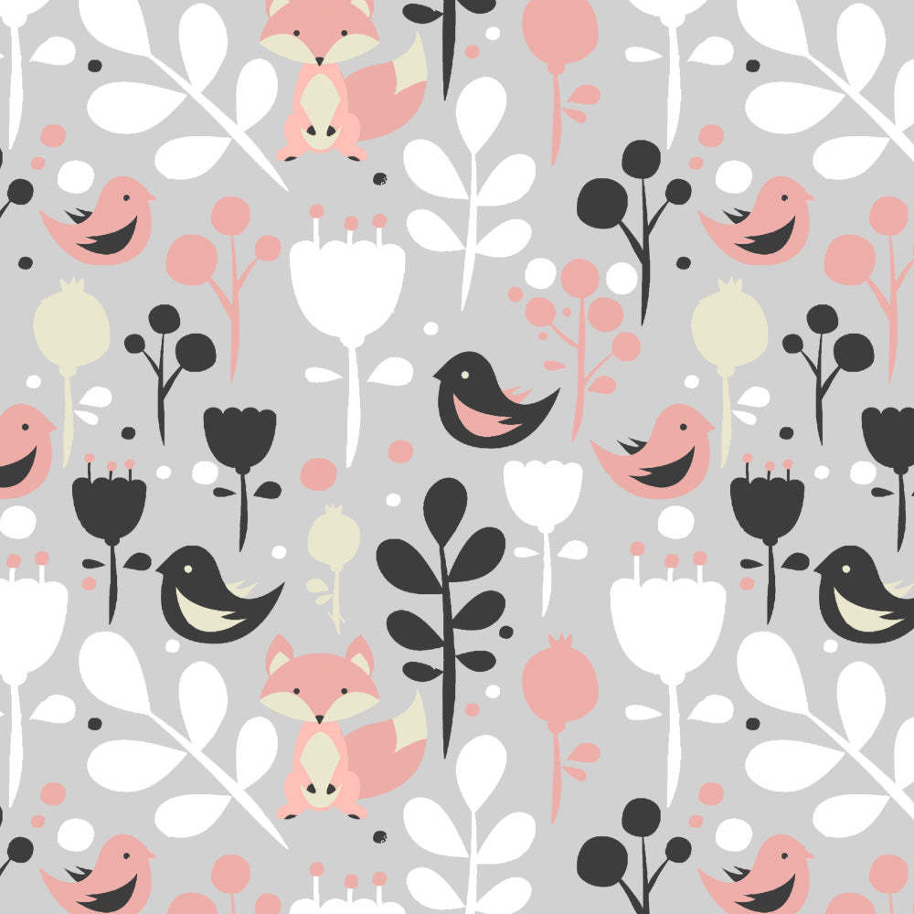 Fox and Feather Fiesta Kids Grey Heavy Satin Blackout curtains Set Of 2 - (DS169A)