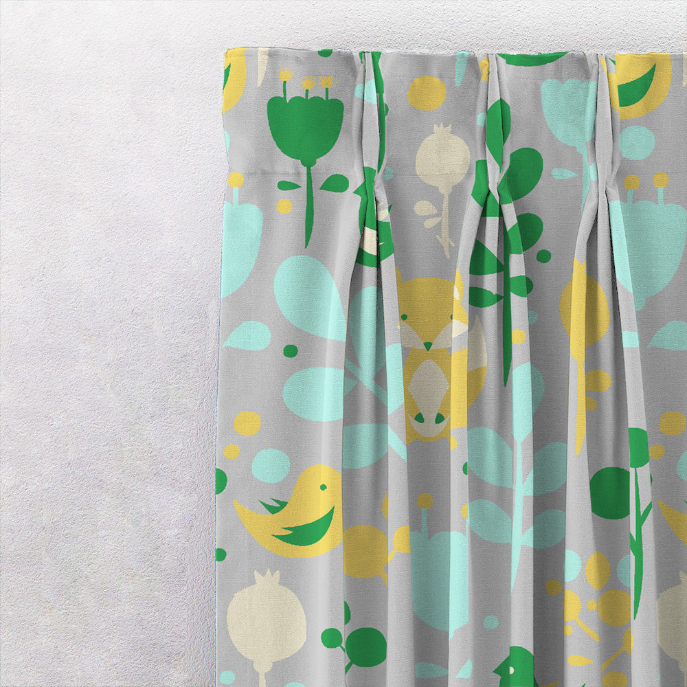 Fox and Feather Fiesta Kids Green Heavy Satin Blackout curtains Set Of 2 - (DS169B)