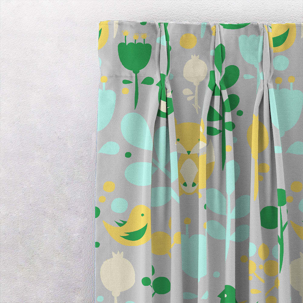 Fox and Feather Fiesta Kids Green Heavy Satin Blackout curtains Set Of 2 - (DS169B)