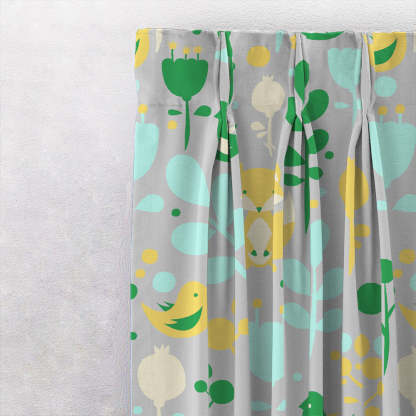 Fox and Feather Fiesta Kids Green Heavy Satin Blackout curtains Set Of 2 - (DS169B)