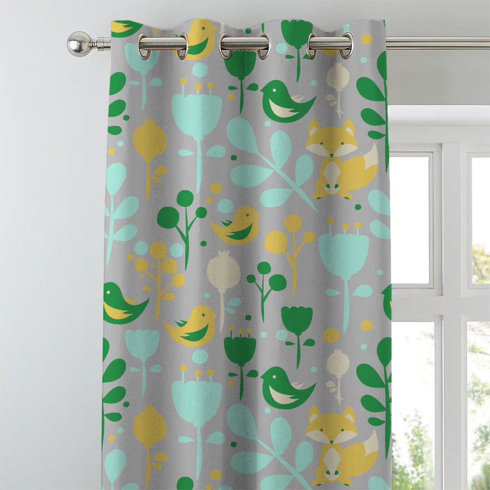 Fox and Feather Fiesta Kids Green Heavy Satin Blackout curtains Set Of 2 - (DS169B)