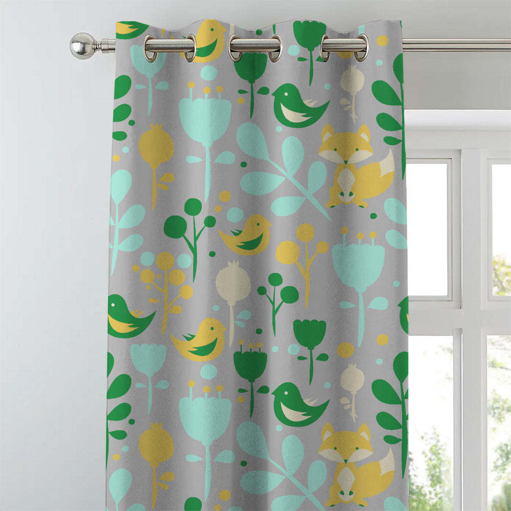 Fox and Feather Fiesta Kids Green Heavy Satin Blackout curtains Set Of 2 - (DS169B)