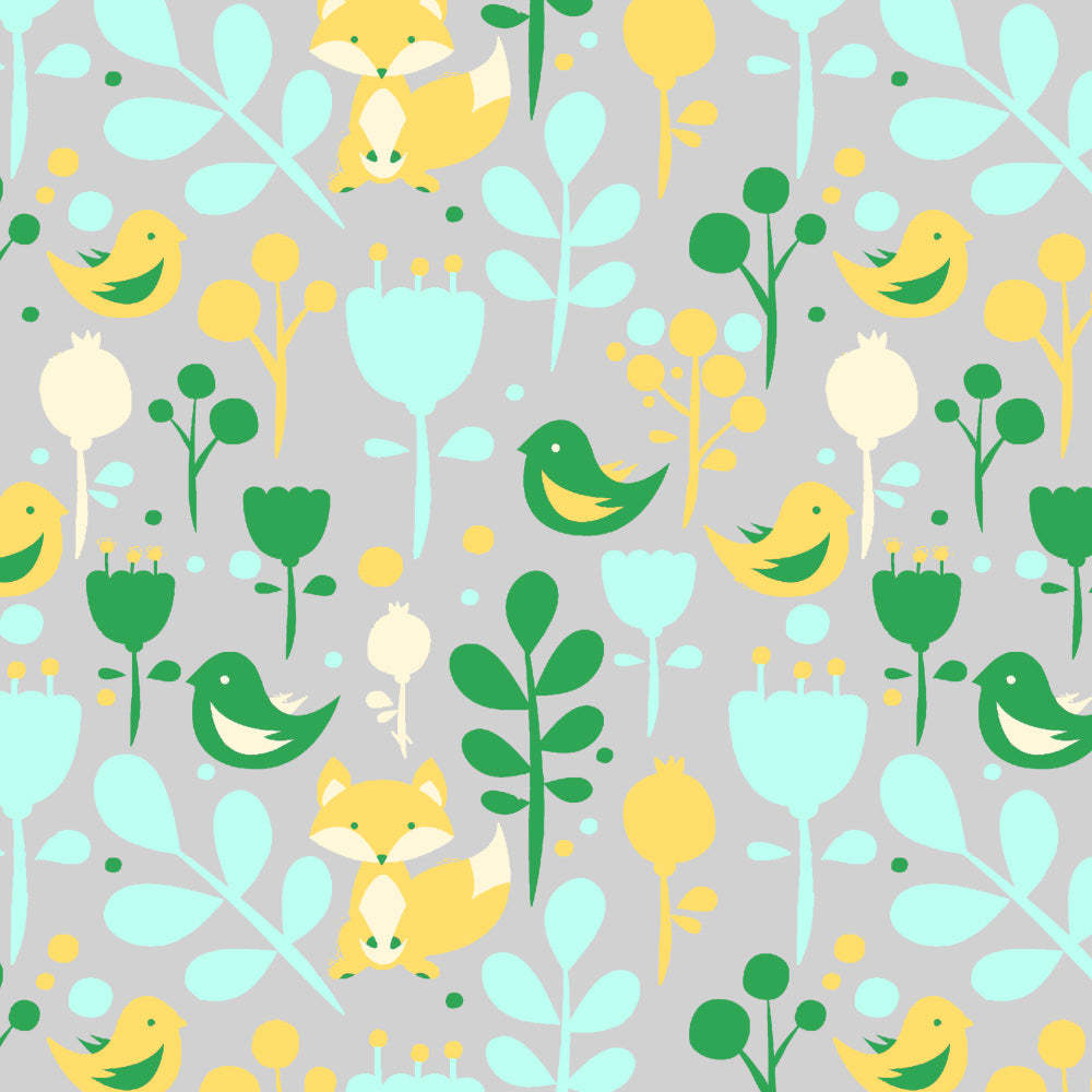 Fox and Feather Fiesta Kids Green Heavy Satin Blackout curtains Set Of 2 - (DS169B)