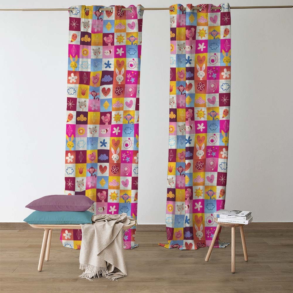 Boxed-in Fun Kids Bubble Pink Heavy Satin Room Darkening Curtains Set Of 2 - (DS170A)