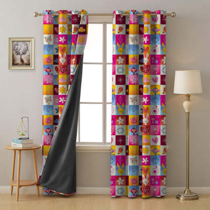 Boxed-in Fun Kids Bubble Pink Heavy Satin Room Darkening Curtains Set Of 2 - (DS170A)