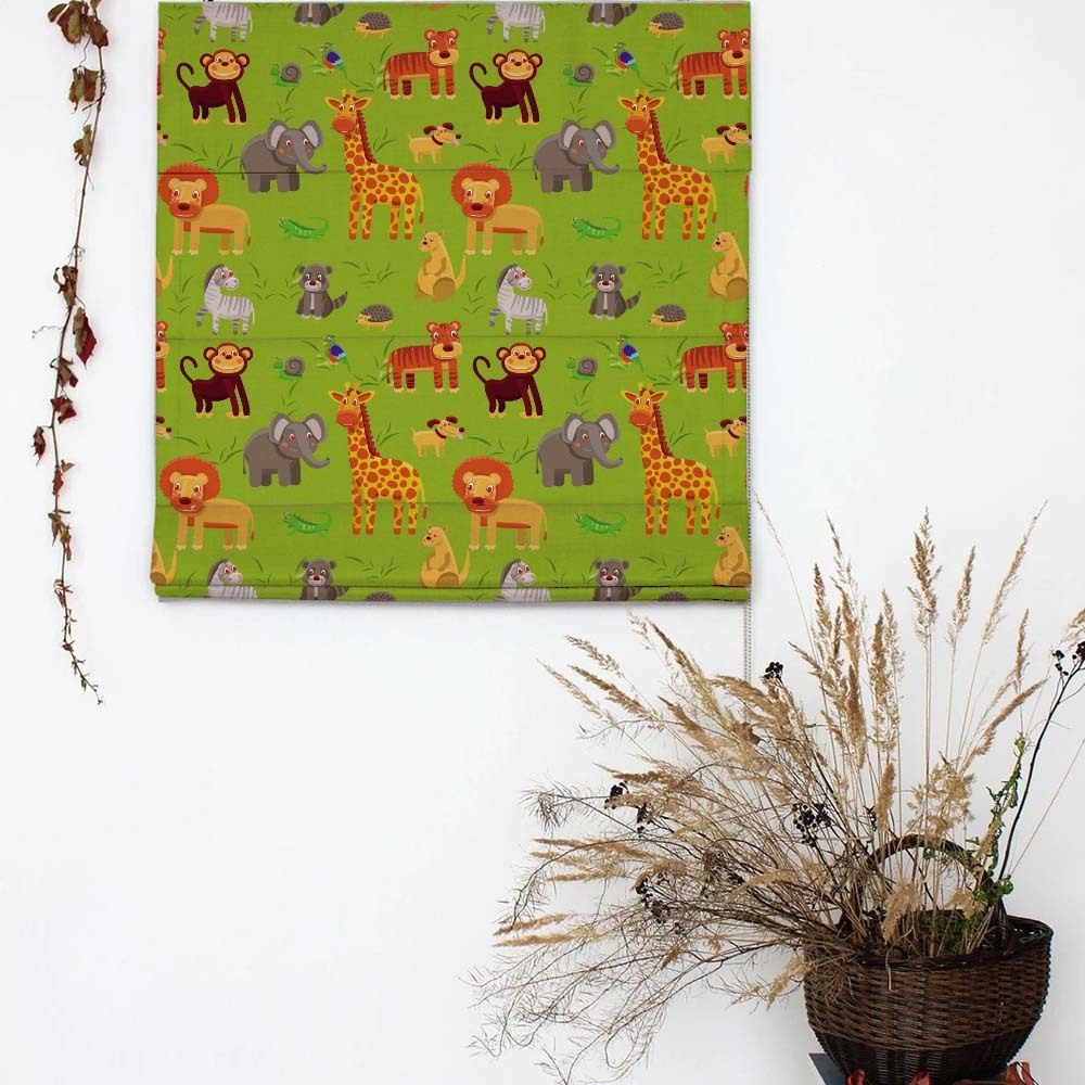 Jungle Dreams Kids Forest Green Satin Roman Blind (DS173A)