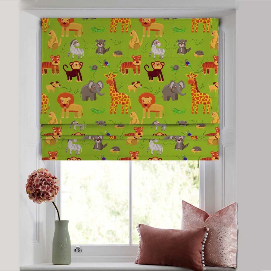 Jungle Dreams Kids Forest Green Satin Roman Blind (DS173A)