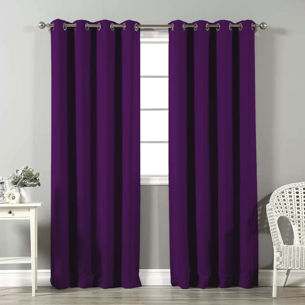 Jacquard Room Darkening Curtains in Grape Purple Set Of 2 - (P175)