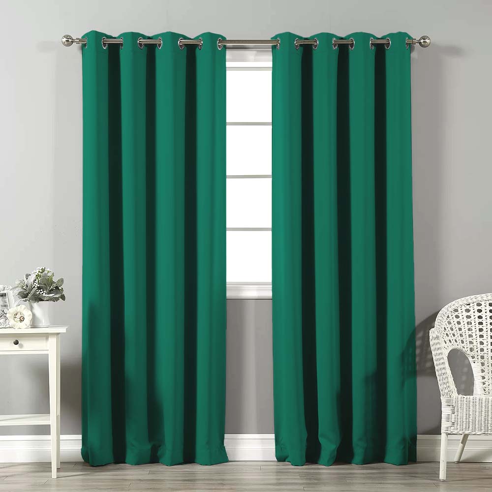 Jacquard Room Darkening Curtains in Hunter Green Set Of 2 - (P179)