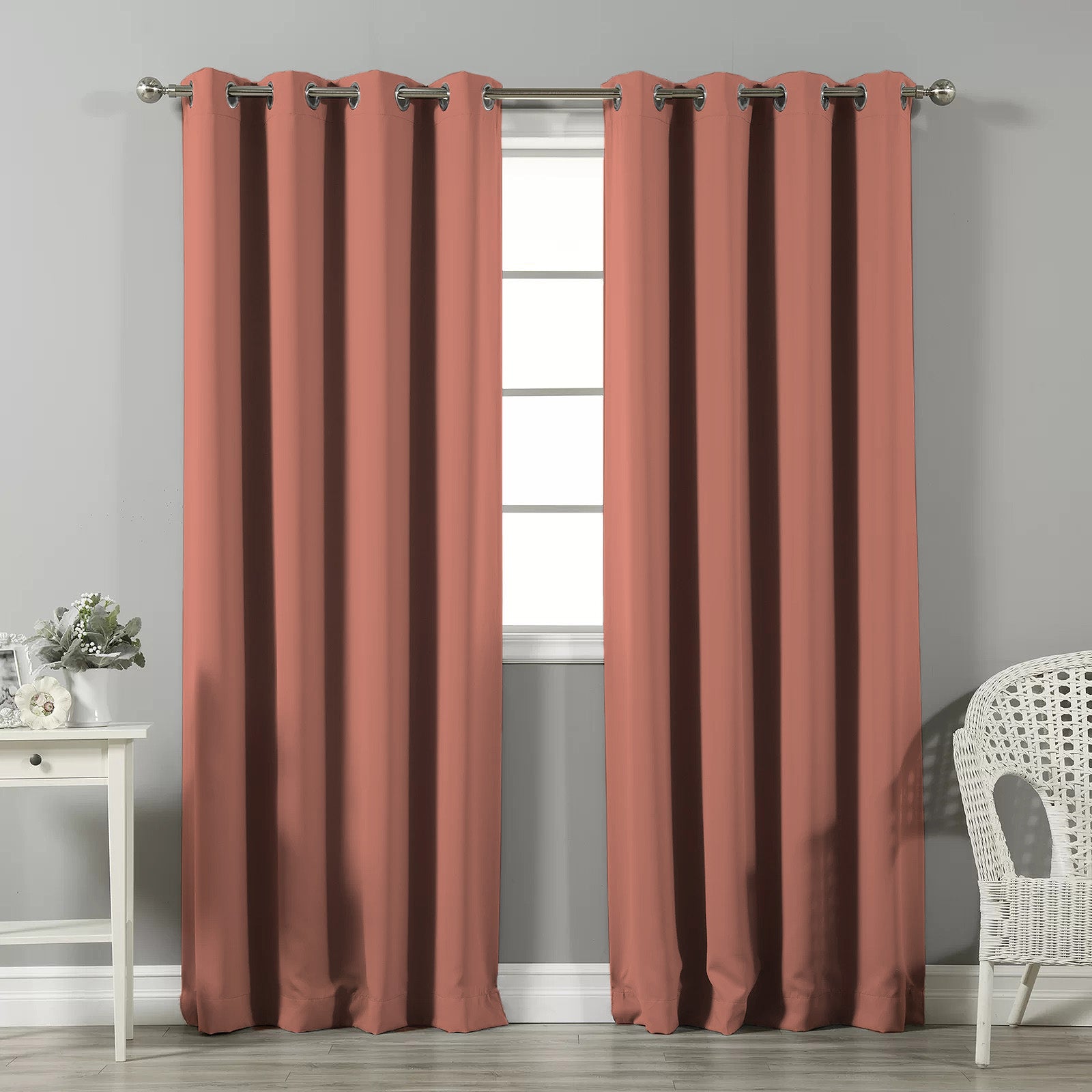 Jacquard Room Darkening Curtains in Grapefruit Pink Set Of 2 - (P18)