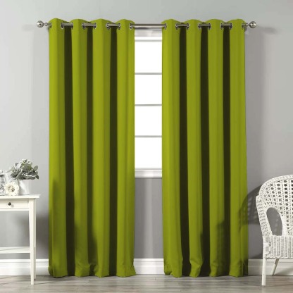 Jacquard Room Darkening Curtains in Leaf Green Set Of 2 - (P181)