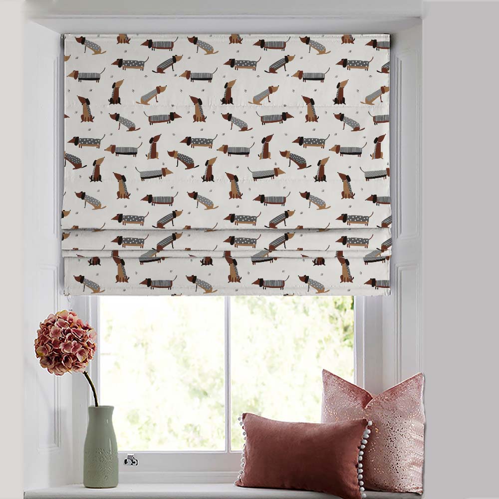Playful Pups Kids Light Grey Satin Roman Blind (DS183C)