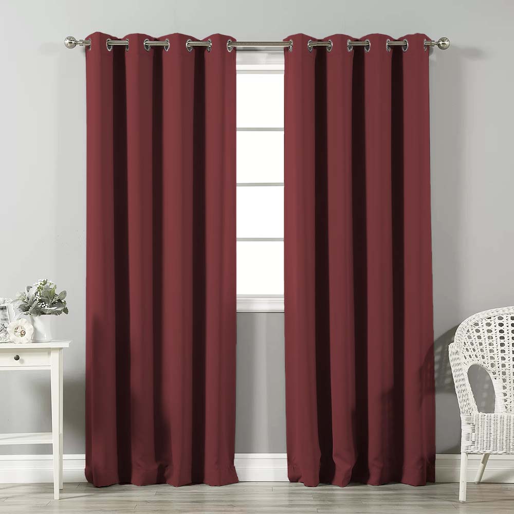 Jacquard Room Darkening Curtains in Cherry Red Set Of 2 - (P185)